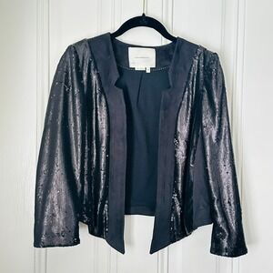 Anthropologie Sequined Shonda Jacket Black Faux‎ Suede Trim XS